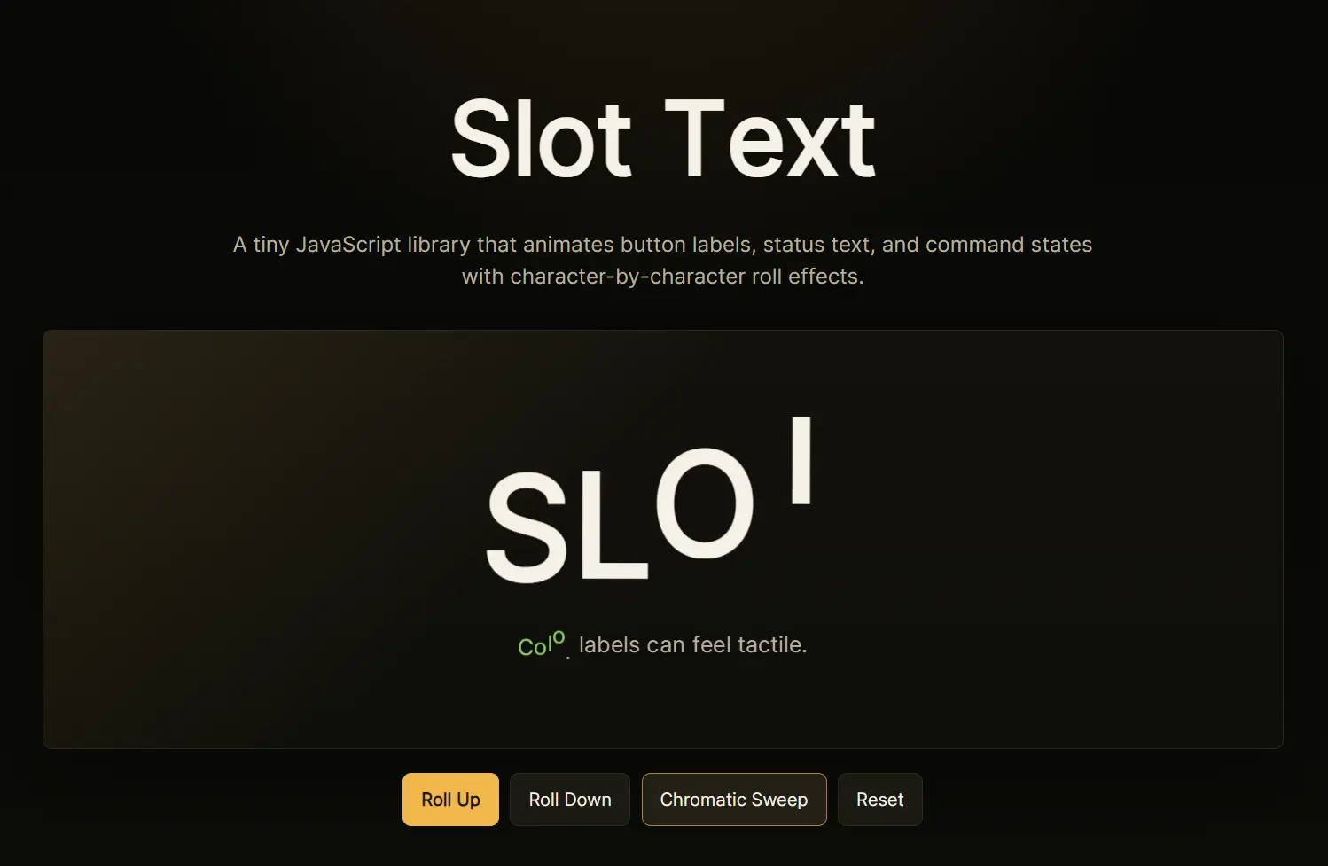 slot-text.js: Text Roll Animation for UI Labels | CSS Script